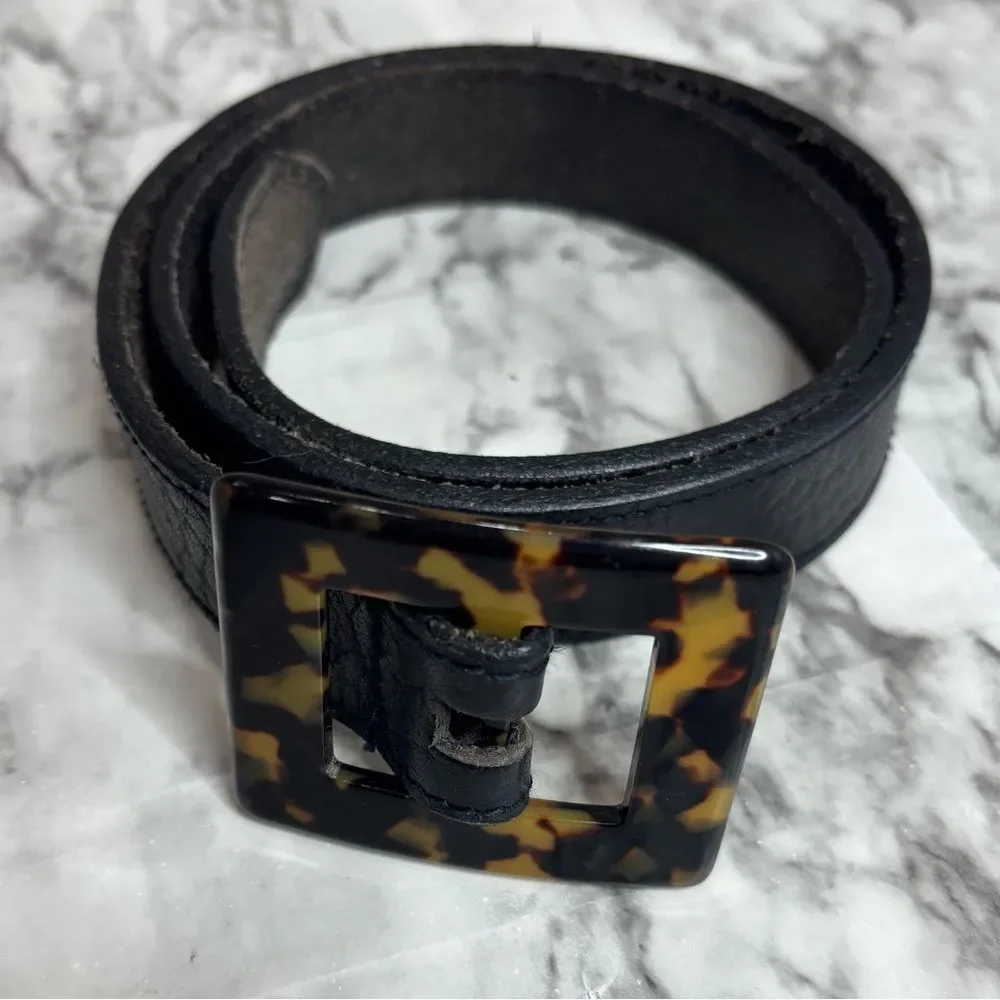 Vintage Eddie Bauer Leather Belt size medium black print buckle